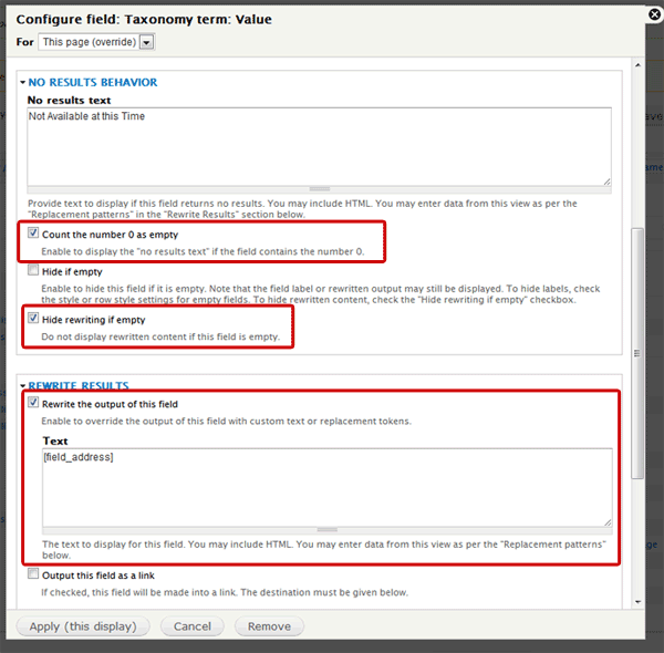 Highlighted display of the rewrite settings necessary for hiding information.