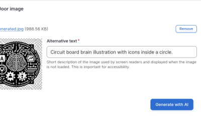 Circuit board brain illustration with icons inside a circle.