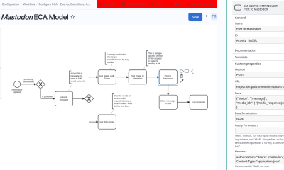 Flowchart with nodes and process steps in a software interface.