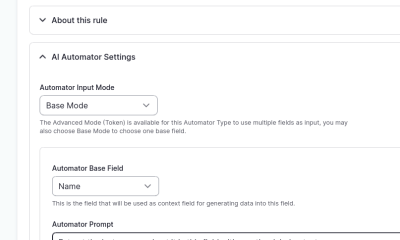 Settings interface with automation type and prompt options.