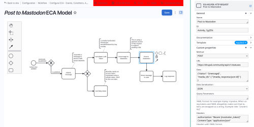 Flowchart with nodes and process steps in a software interface.