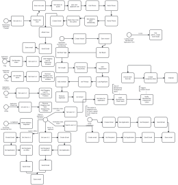 Flowchart with interconnected boxes and decision paths.